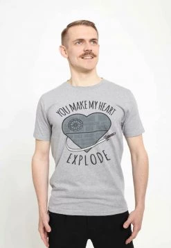 Henry Tiger Unisex STAR WARS HEART EXPLODE DEATH STAR - T-Shirt Print - Melange Grey