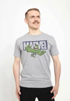 Henry Tiger Unisex MARVEL AVENGERS CLASSIC - BRICK HULK - T-Shirt Print - Melange Grey