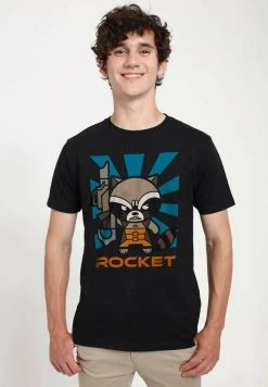 Henry Tiger Unisex MARVEL GUARDIANS OF THE GALAXY - ROCKET KAWAII - T-Shirt Print - Black