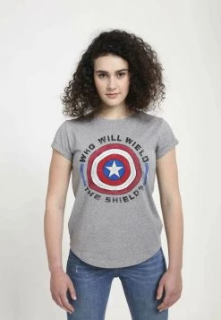 Henry Tiger Damen MARVEL WIELD SHIELD - T-Shirt Print - Melange Grey