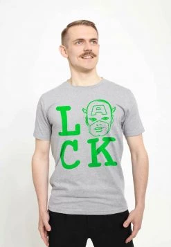 Henry Tiger Unisex MARVEL AVENGERS CLASSIC - CAPTAIN OF LUCK - T-Shirt Print - Melange Grey