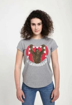 Henry Tiger Damen STAR WARS CHEWIE CRAFTING HEARTS - T-Shirt Print - Melange Grey
