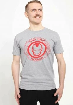 Henry Tiger Unisex MARVEL AVENGERS CLASSIC - POWER OF IRON MAN - T-Shirt Print - Melange Grey