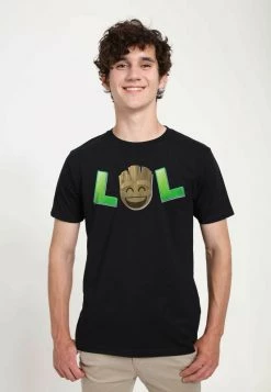 Henry Tiger Unisex MARVEL GUARDIANS OF THE GALAXY - LOL GROOT - T-Shirt Print - Black