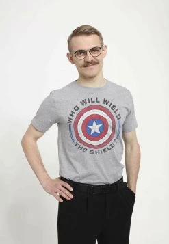 Henry Tiger MARVEL UNISEX WIELD SHIELD - T-Shirt Print - Melange Grey