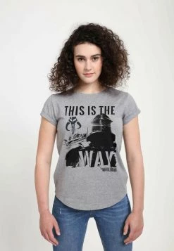 Henry Tiger Damen STAR WARS: THE MANDALORIAN - INKED MANDO - T-Shirt Print - Melange Grey