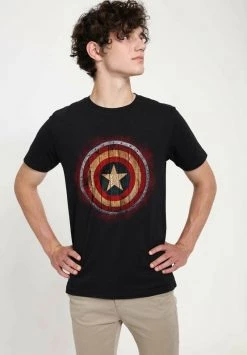 Henry Tiger Unisex MARVEL AVENGERS CLASSIC - WOODEN SHIELD - T-Shirt Print - Black