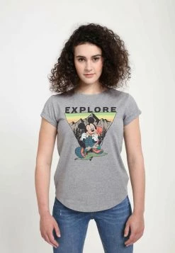 Henry Tiger Damen DISNEY CLASSICS MICKEY CLASSIC - EXPLORE MICKEY TRAVEL - T-Shirt Print - Melange Grey