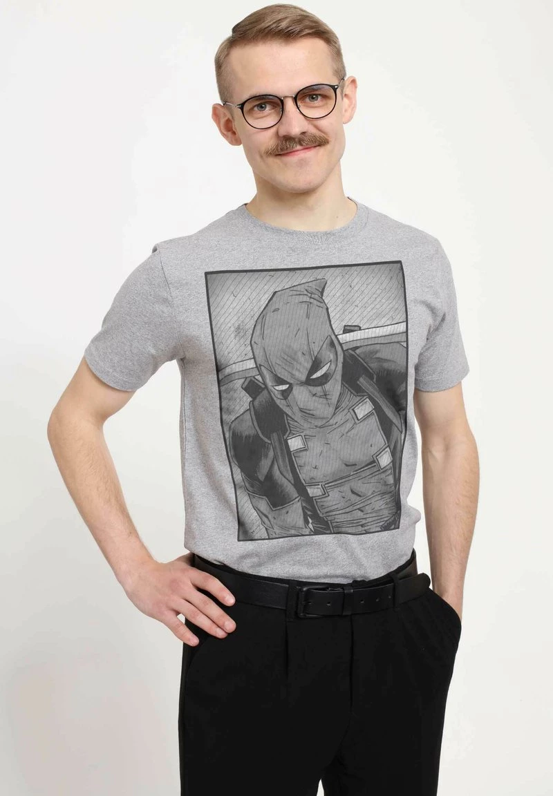 Henry Tiger Unisex MARVEL DEADPOOL - DEADPOOL BLACK AND WHITE - T-Shirt Print - Melange Grey 3 Henry Tiger Unisex MARVEL DEADPOOL - DEADPOOL BLACK AND WHITE - T-Shirt Print - Melange Grey – Bild 3