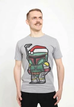 Henry Tiger STAR WARS UNISEX BOBA SANTA - T-Shirt Print - Melange Grey