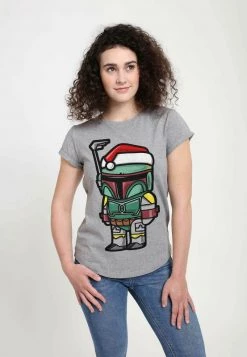 Henry Tiger Damen WOMENS BOBA SANTA - T-Shirt Print - Melange Grey