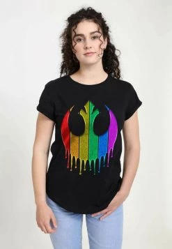Henry Tiger STAR WARS: LAST JEDI - RAINBOW SPARKLE REBEL DRIP - T-Shirt Print - Black | Damen