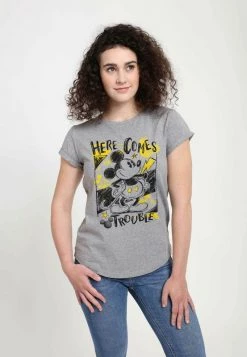 Henry Tiger Damen DISNEY CLASSICS MICKEY CLASSIC - TROUBLE COMES - T-Shirt Print - Melange Grey