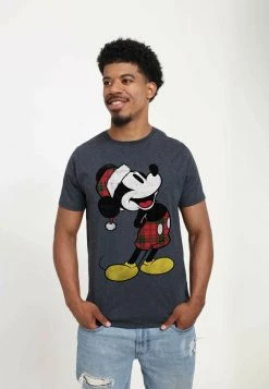 Henry Tiger DISNEY CLASSICS UNISEX PLAID MICKEY - T-Shirt Print - Melange Black