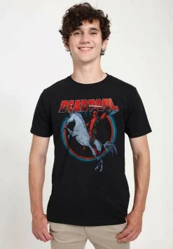 Henry Tiger Unisex MARVEL DEADPOOL - DEADPOOL ON UNICORN - T-Shirt Print - Black