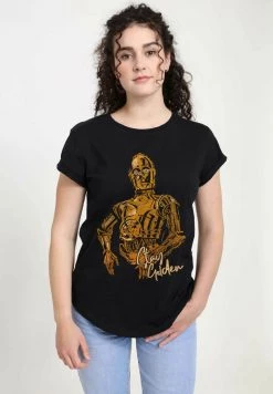 Henry Tiger Damen STAR WARS: THE MANDALORIAN - C3PO STAY GOLDEN - T-Shirt Print - Black